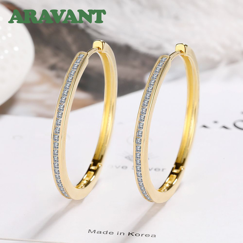 Aravant 925 en argent Sterling 35MM Zircon cerceau boucle d'oreille pour les femmes mode bijoux cadeau