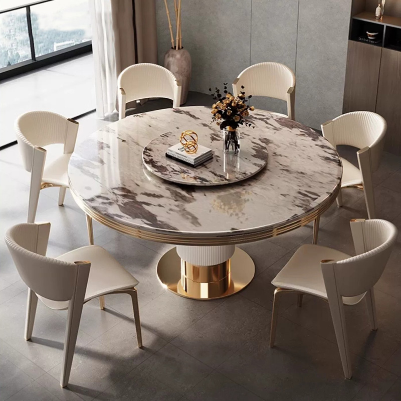 Mesa de jantar redonda de mármore moderna para restaurante e combinação de cadeiras mesa redonda simples com mesa de jantar giratória