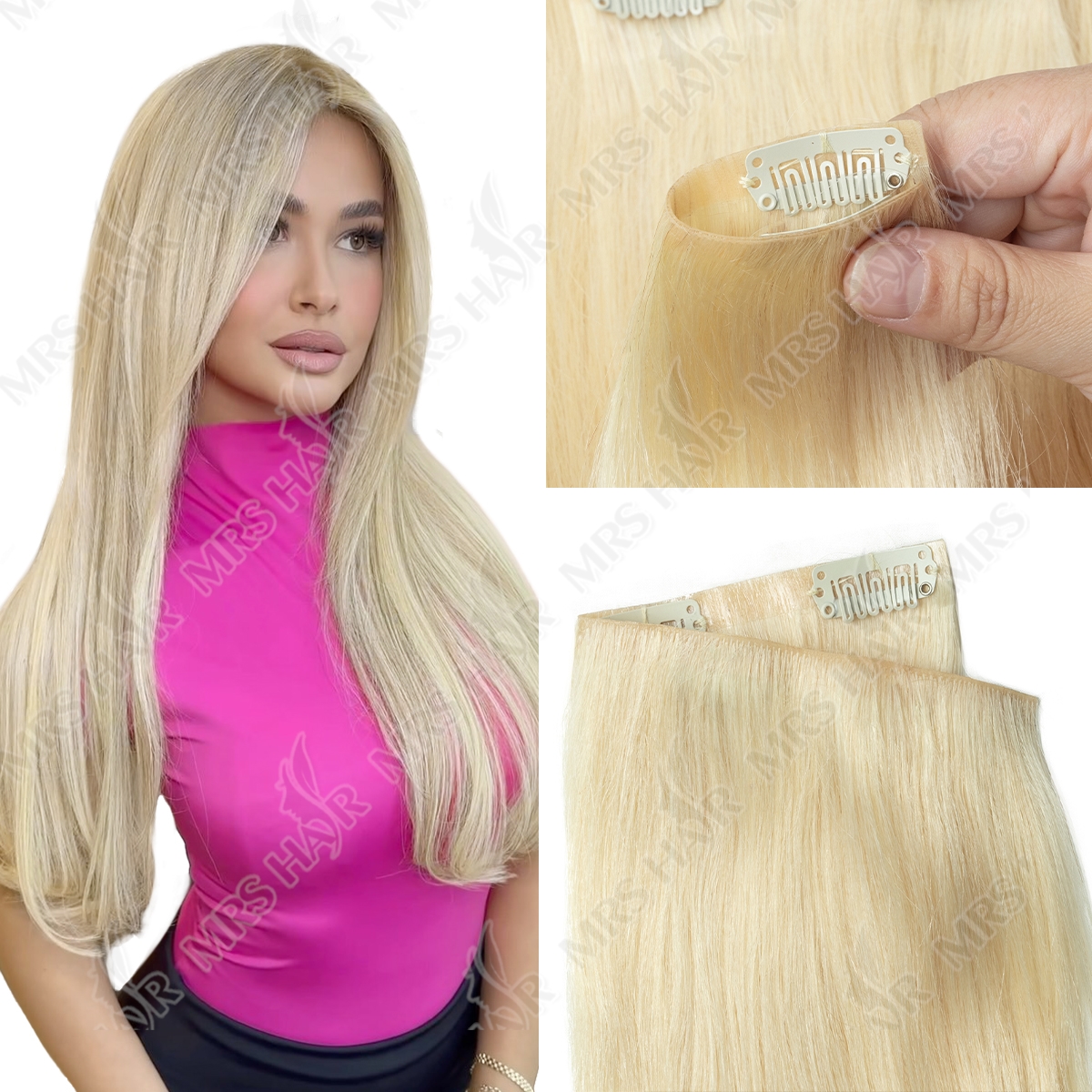 Clipe invisível loiro em extensões de cabelo máquina de cabelo humano remy injetado clipe de plutônio no cabelo 7 pçs 12 "-24" clipe invisível ins