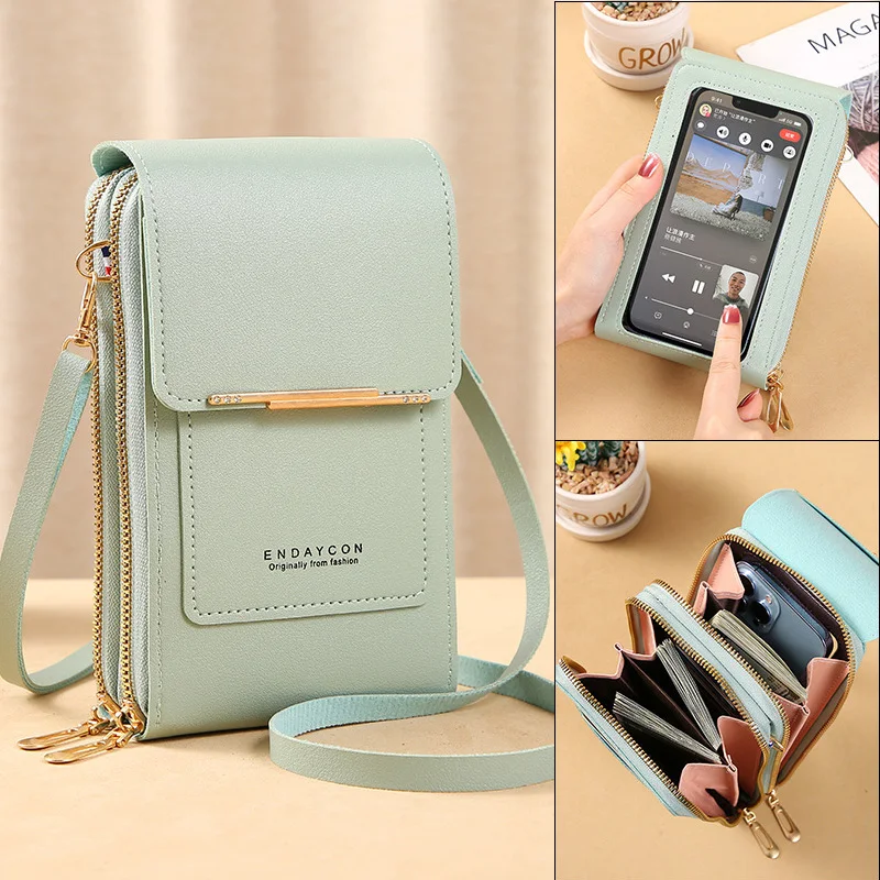 Dompet Tas Bahu Selempang Wanita Dompet Ponsel Layar Sentuh Tas Tangan Tali Kulit Lembut untuk Tas Messenger Mewah Wanita