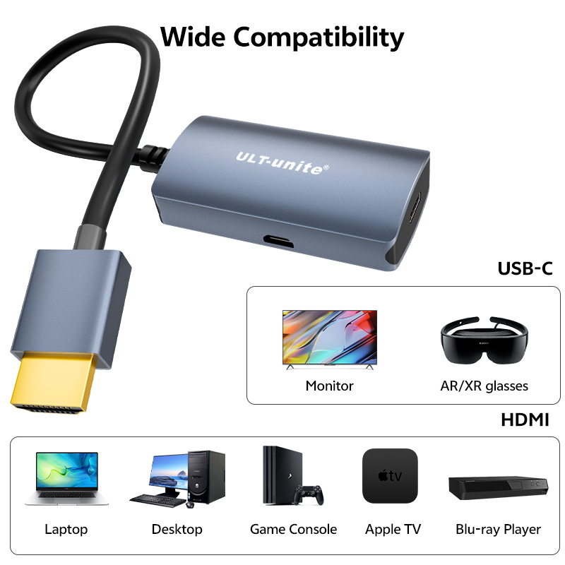 Kabel Adaptor HDMI Male ke USB C Female HDR HDMI-Kompatibel ke Konverter Tipe-C dengan Port Daya untuk Kacamata AR PS5 Laptop TV