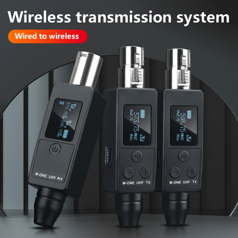 Mikrofon nirkabel UHF 2 saluran, konverter mikrofon penerima & pemancar baterai dapat diisi ulang XLR untuk mikrofon dinamis