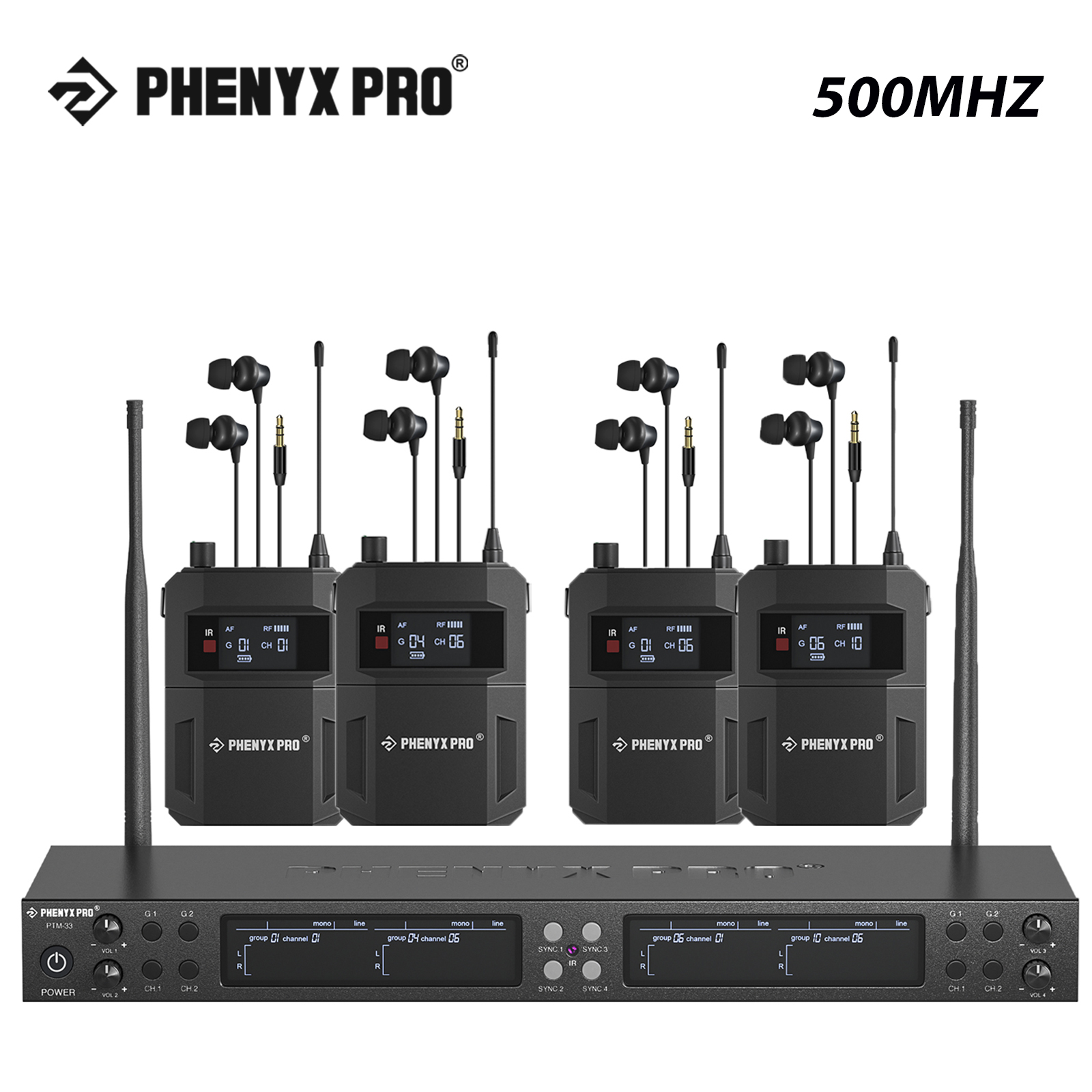 Fenyx Pro rak Monitor 500mhz Quad-Channel, sistem Monitor dalam telinga nirkabel Mono dengan 4 output Loop rak frekuensi UHF dipasang untuk Studio/Band