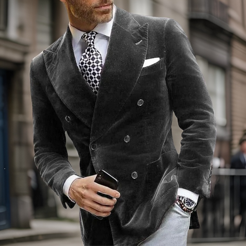 2024 Giacca da lavoro da uomo Slim Fit 1 pezzo Slim Fit Giacca da fumo in velluto Picco risvolto Cappotto da abito di moda in stile italiano su misura