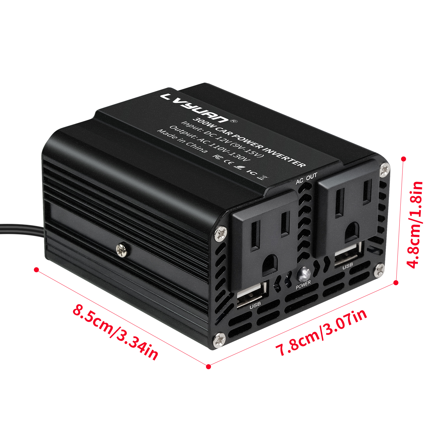อินเวอร์เตอร์รถยนต์ 500W/300W DC12V AC110V แปลงไฟขนาดเล็กพกพาสะดวก พร้อมพอร์ต USB 5V 3.1A ช่องเสียบแบบ US