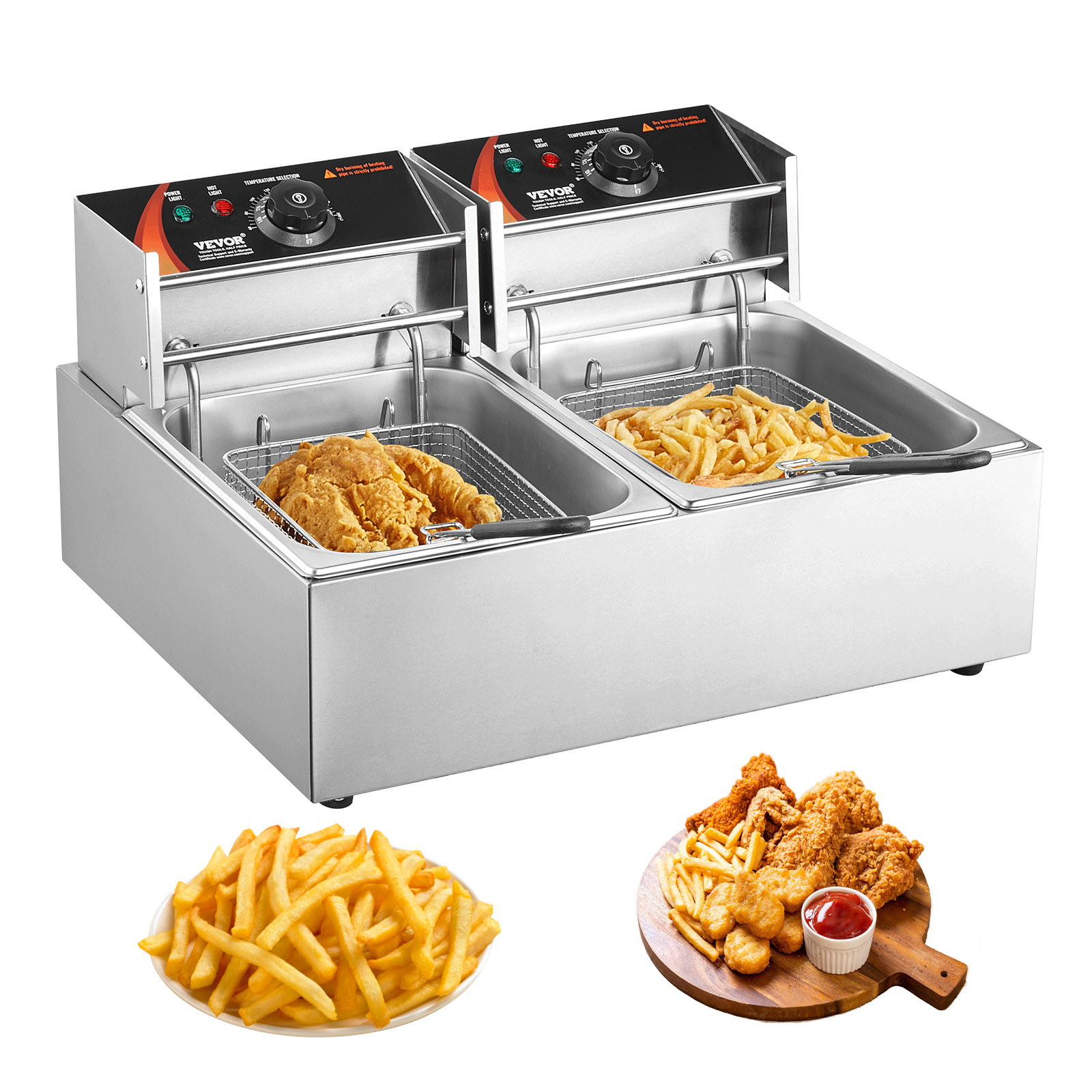Fritadeira elétrica comercial SucceBuy 12L com tanques duplos 3000W Fritadeira de bancada de aço inoxidável para frango frito batatas fritas