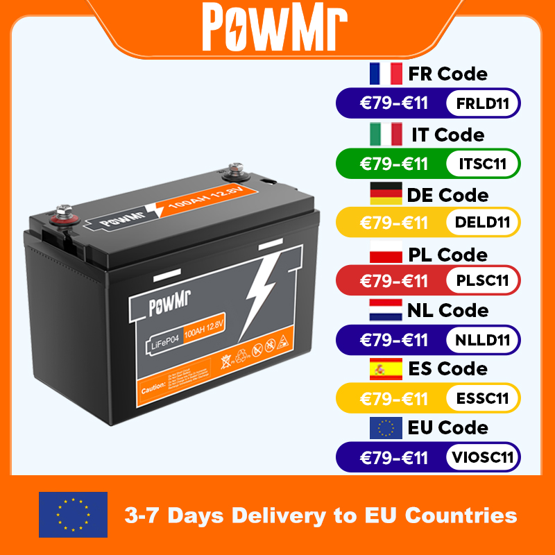 PowMr 300AH 200AH 150AH 100AH Lifepo4 batería 12V 24V paquetes de baterías batería de litio Solar recargable BMS grado A 6000 + ciclo