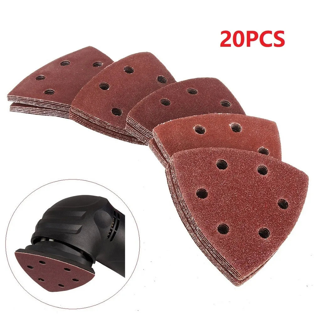 20PCS 삼각형 샌딩 디스크 90mm 6 홀 샌더 후크 & 루프 샌드페이퍼 샌딩 그릿 용 연마 도구