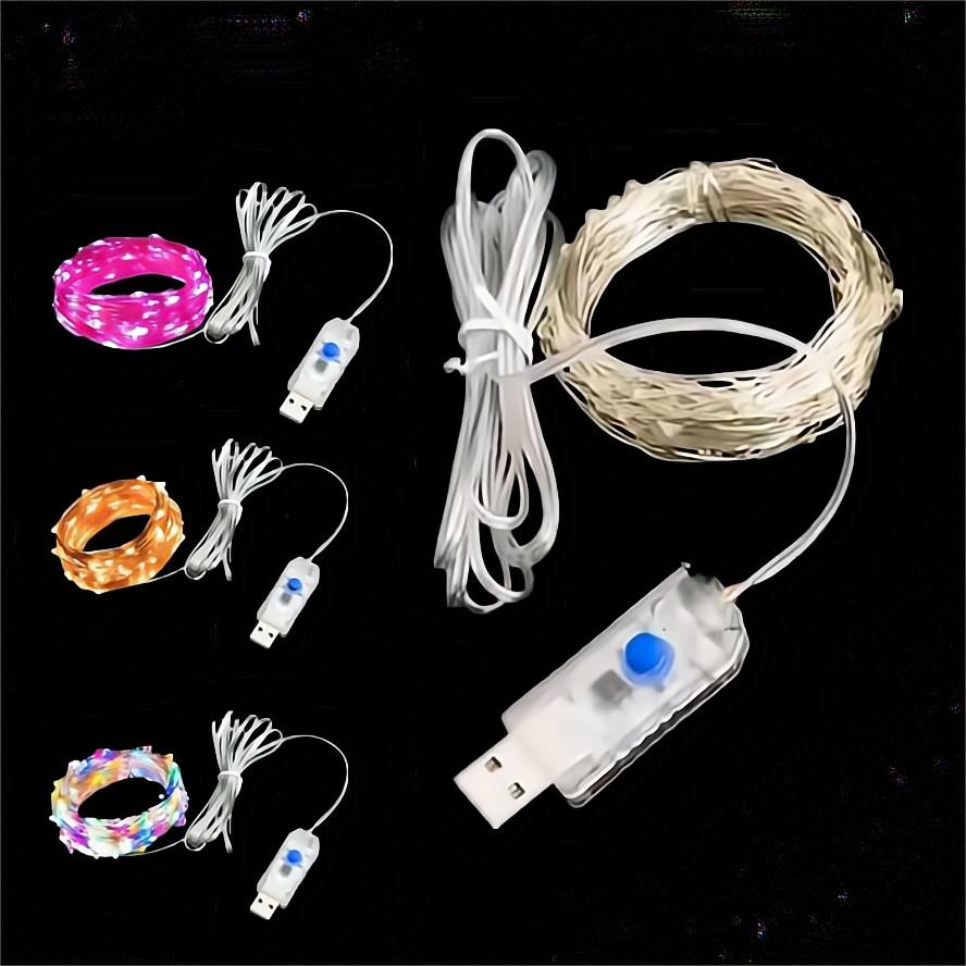 Guirnaldas de Luces Led de línea plateada, guirnaldas de Luces LED alimentadas por USB, lámpara de vacaciones para exteriores, guirnalda de Luces para decoración de fiesta de Navidad y boda