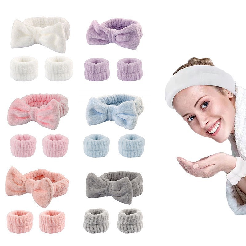 Diadema de lana Coral para mujer, pulsera de microfibra absorbente antideslizante para lavado de cara, diadema de Spa, diademas elásticas suaves, 3 uds.