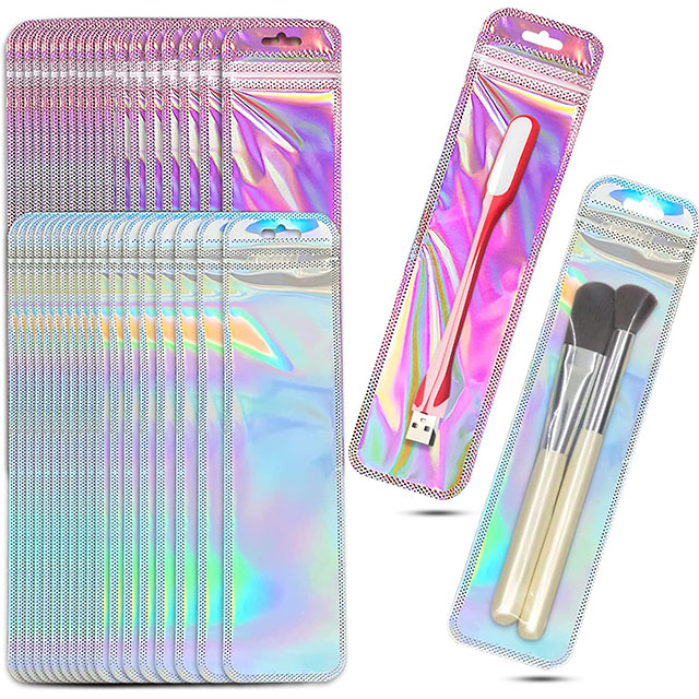Bolsa Ziplock iridiscente larga de 50 Uds., bolsas con sello de plástico transparente con láser para exhibición de joyería DIY, manualidades, embalaje de pestañas y uñas