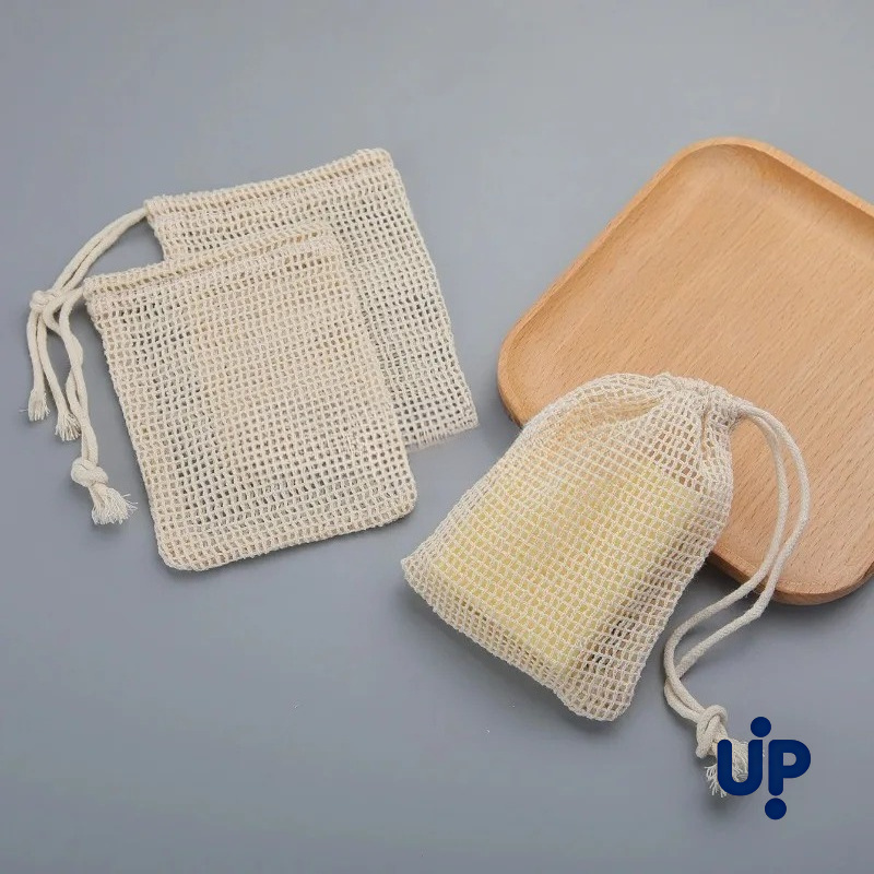 Sacchetto porta sapone in cotone naturale fatto a mano, ecologico, a rete, per la pulizia del corpo e la cura della pelle