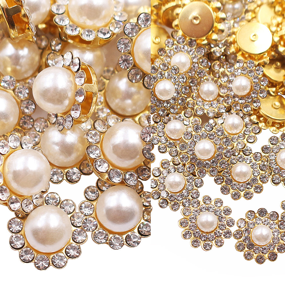50 Stuks Parel Klauw Stenen Kralen Gouden Basis Plaksteen Heldere Kristallen Naai Steentjes Voor Handwerken Diy Kledingstuk Decoratie Knoppen