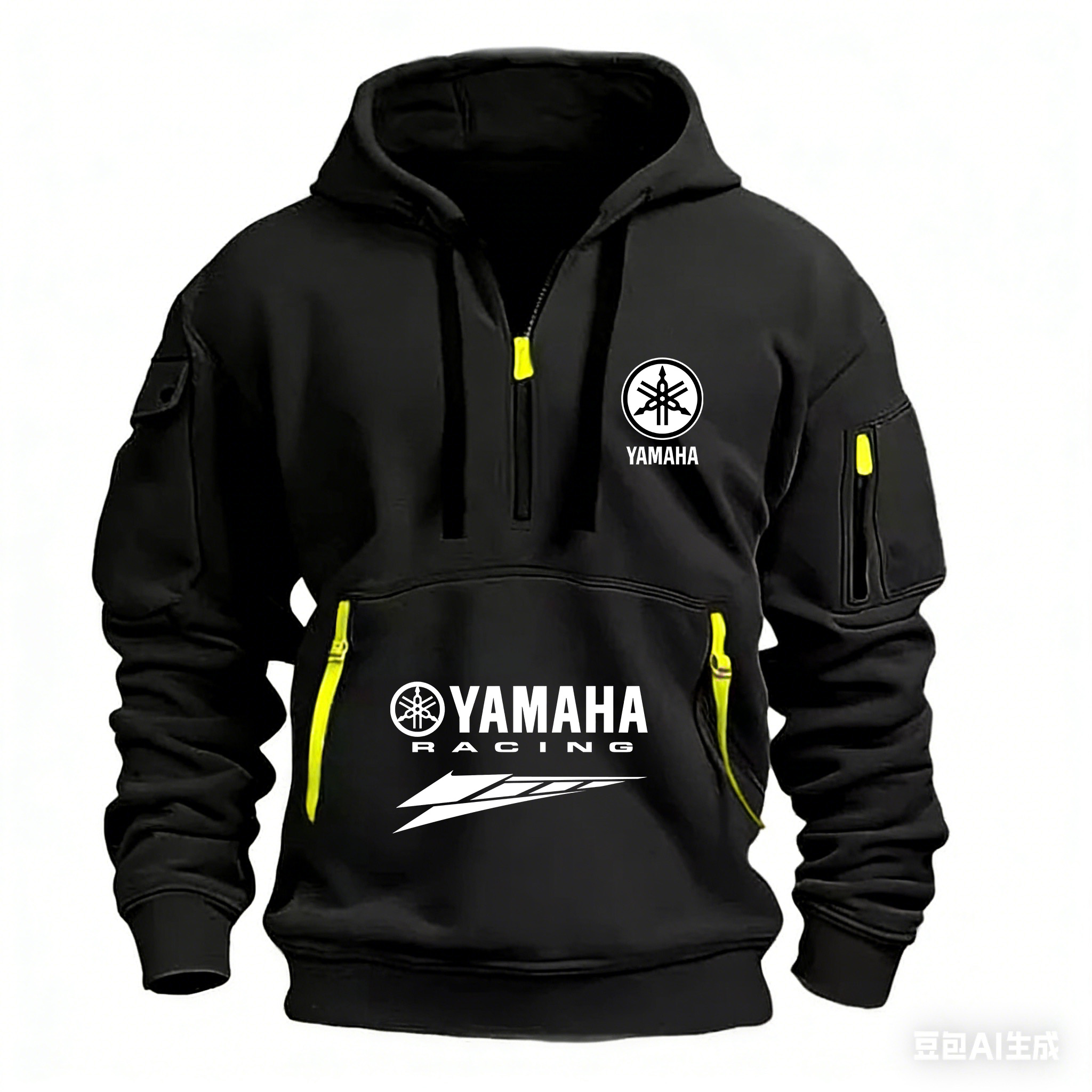 Nuova Felpa con Cappuccio Grande da Uomo e Donna Yamaha Logo Racing 2026, Mezza Zip, Tasca, per Sport all'Aperto