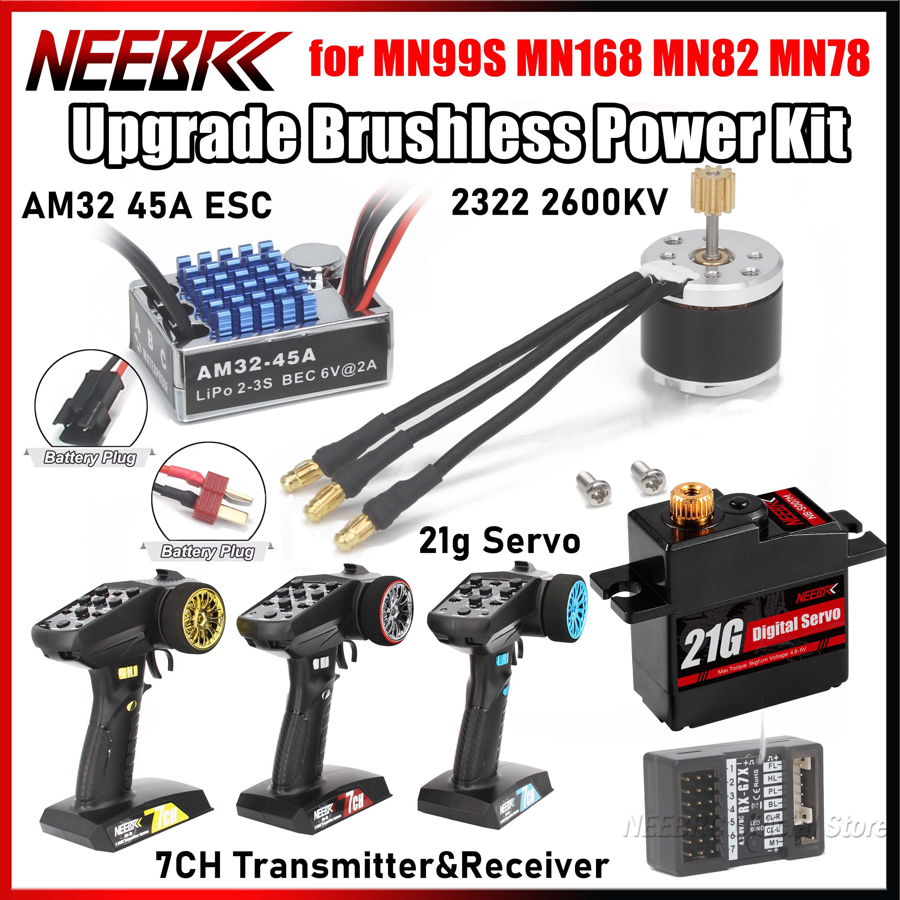 2322 RC Outrunner Crawler Motore Brushless 45A ESC 7CH Trasmettitore Ricevitore 21g Servo Kit di Aggiornamento per MN82 MN99S MN168 MN78 Auto