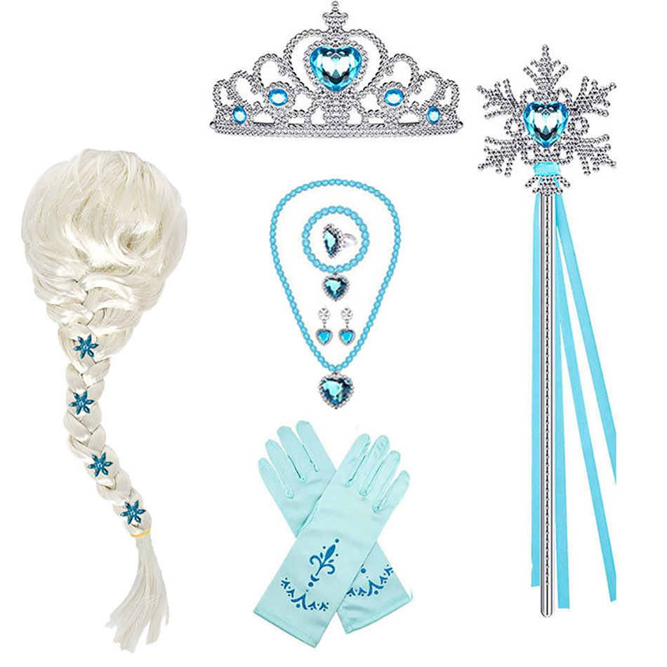 Elsa princesa acessórios luvas varinha coroa conjunto de jóias elsa peruca colar trança para vestido de princesa roupas cosplay vestir-se