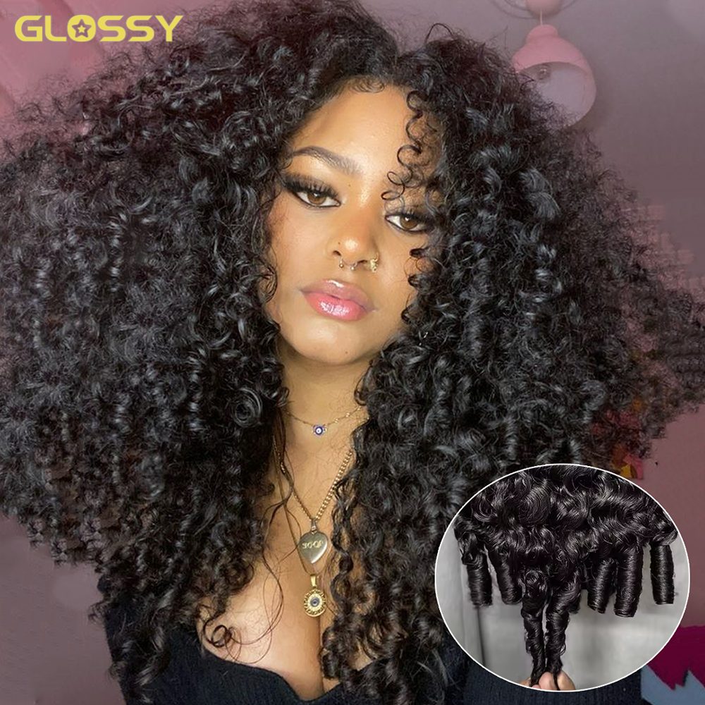 Pelucas de cabello humano rizado birmano de 300% de densidad para mujeres brasileñas sin pegamento Kinky Culry 3 en 1 media peluca 100% pelucas de cabello humano en venta