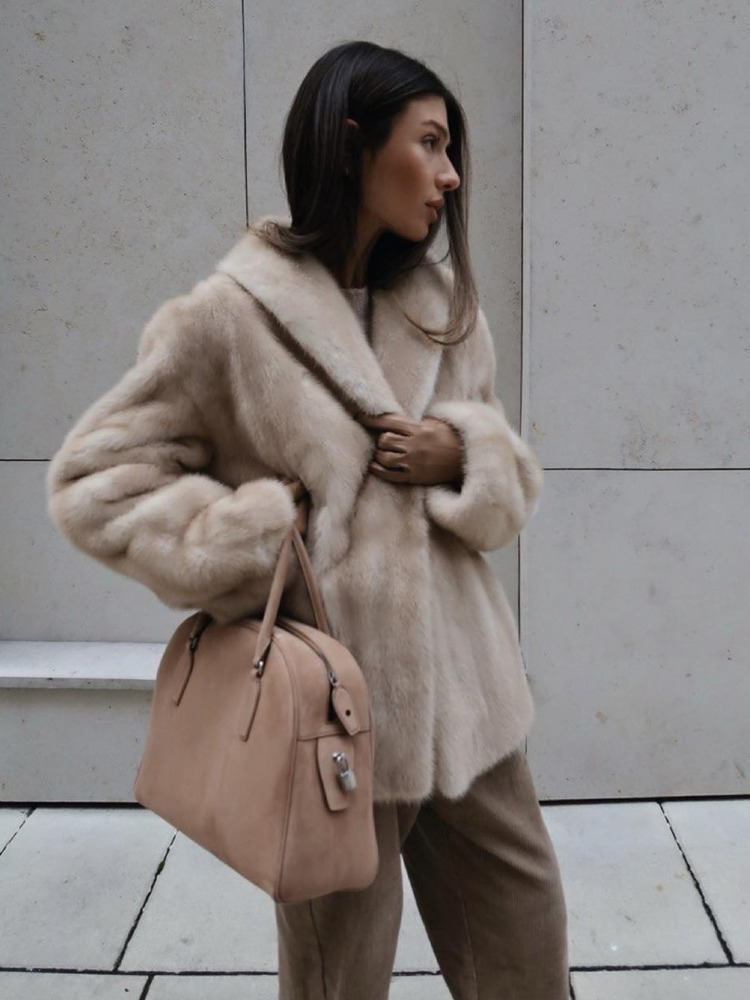 DFDG 2025 Autumn Winter Women’s Faux Mink Fur Coat Striped Thickened Plush Jacket Luxury Loose Fit Outerwear Best Seller Coat