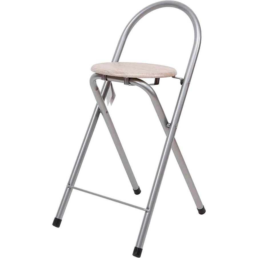ARISE SHOP-Taburete De Metal (80 Cm) Con Base De Madera - Plateado