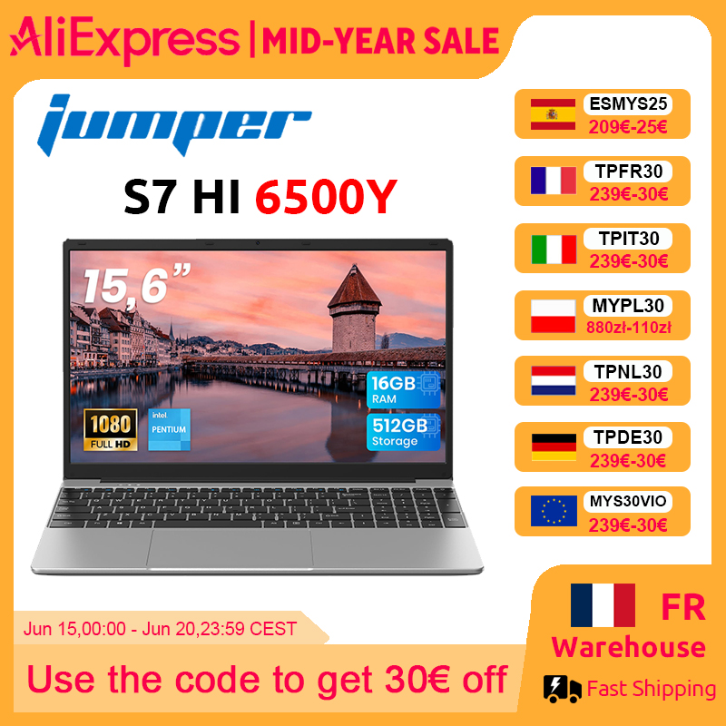 Laptop Jumper con display FHD da 15,6 pollici, 16 GB di RAM, SSD da 512 GB (espandibile con scheda TF da 512 GB), processore 6500Y (fino a 3,4 GHz), notebook leggero per affari e studenti, 2 altoparlanti stereo/Type-C/USB 3.0/tastierino numerico
