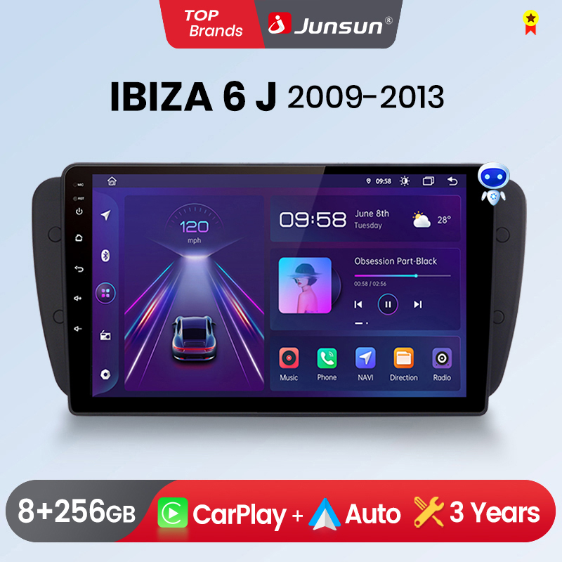 Junsun Wireless CarPlay Android Auto car radio for Seat Ibiza 6j 2009-2013 GPS intelligent systems stereo multimedia car radio