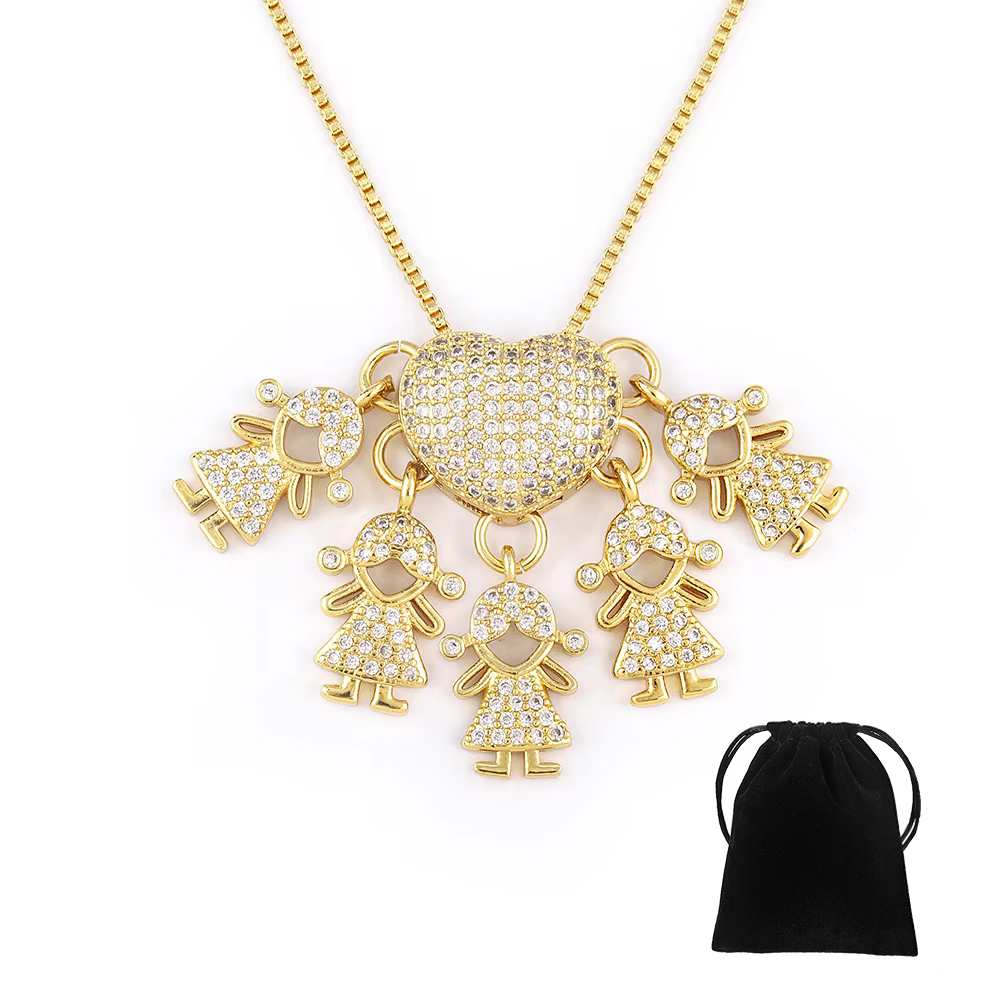 Nidin Fashion Pave Shiny Crystal Zircon Heart Shape Boy Girl Copper Pendant Necklaces For Women Family Son/Daughter Jewelry Gift