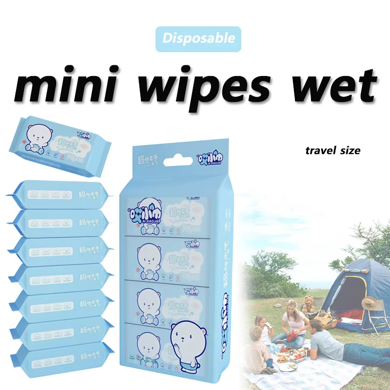 Lingettes humides jetables Super Mini, 64 pièces, portables, petit paquet, lingettes de nettoyage pour les mains et la bouche, fournitures scolaires et à domicile