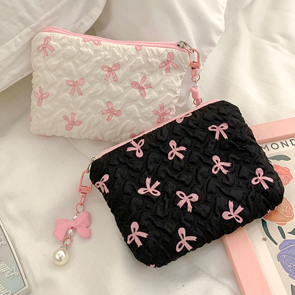 Tas Kosmetik Pita Lucu, Penampilan Menarik, Tas Jinjing Portabel, Kantong Penyimpanan Multifungsi, Dompet Koin Mini Bernuansa Mewah