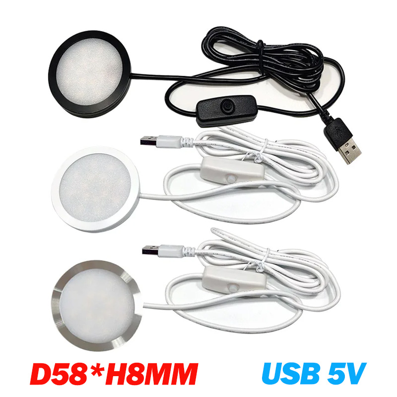 LED 5V USBUnder Cabinet Puck Light Display Case Shelf Counter Lighting Caravan Camper Motorhome Interior Spot Lamp With  Switch