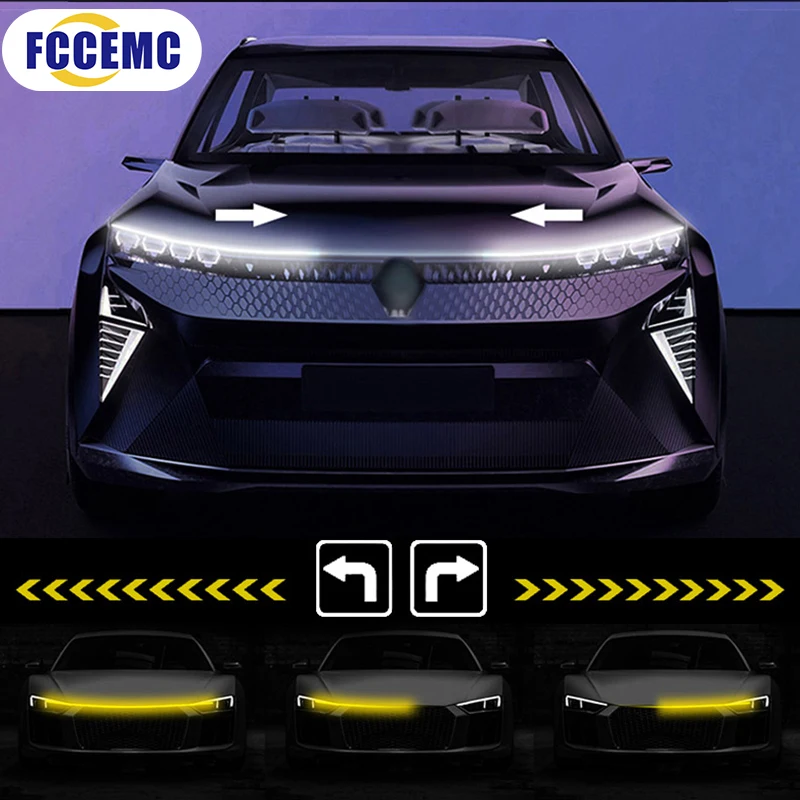 Светодиодный автомобильный капот с указателем поворота, желтый сканер, запуск DRL, динамические дневные ходовые огни, авто декоративная лампа-амбинет, 12 В