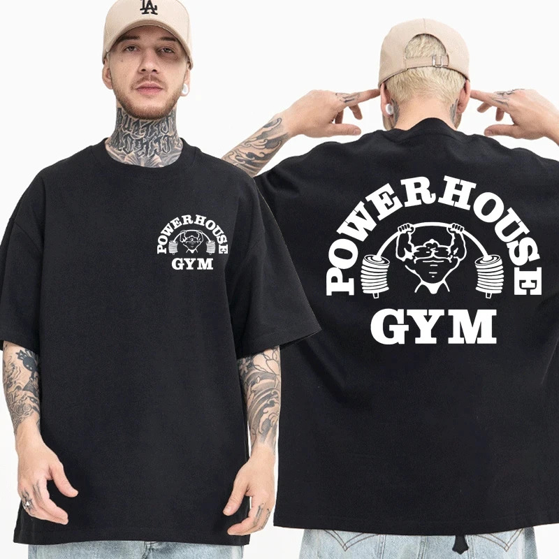 T-shirt graphique Powerhouse Fitness pour femmes et hommes, un T-shirt surdimensionné intéressant à manches courtes, Harajuku Geek Fitness retr