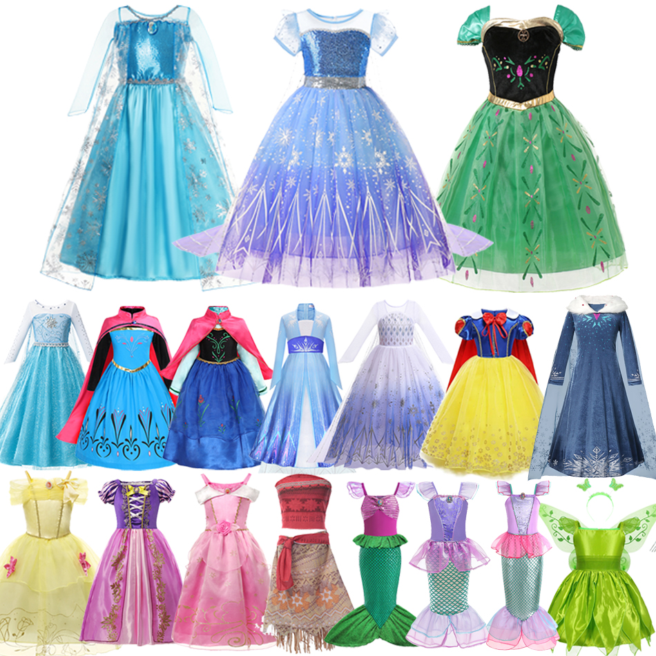 Costume da Principessa per Bambine 2026, Vestito Elsa Anna per Carnevale, Cosplay di Biancaneve, Aurora, Moana, Rapunzel, Sirena, Belle, Abiti per Feste