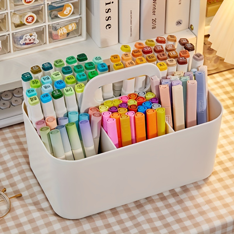 Panier de rangement en plastique à 5 compartiments avec poignée, organisateur de bureau Portable pour stylos, crayons, papeterie, couleurs mélangées