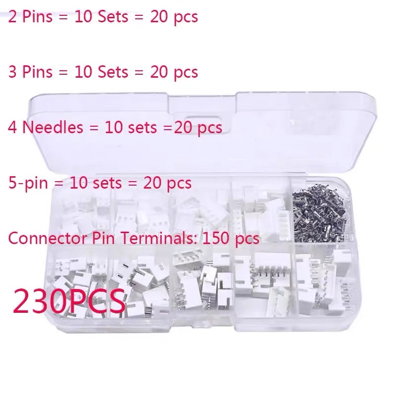 230 Stuks 2/3/4/5p Mannelijke en Vrouwelijke Pin Terminal Kit Behuizing Pin Header XH-2.54 4 Waarde Connectors Adapter