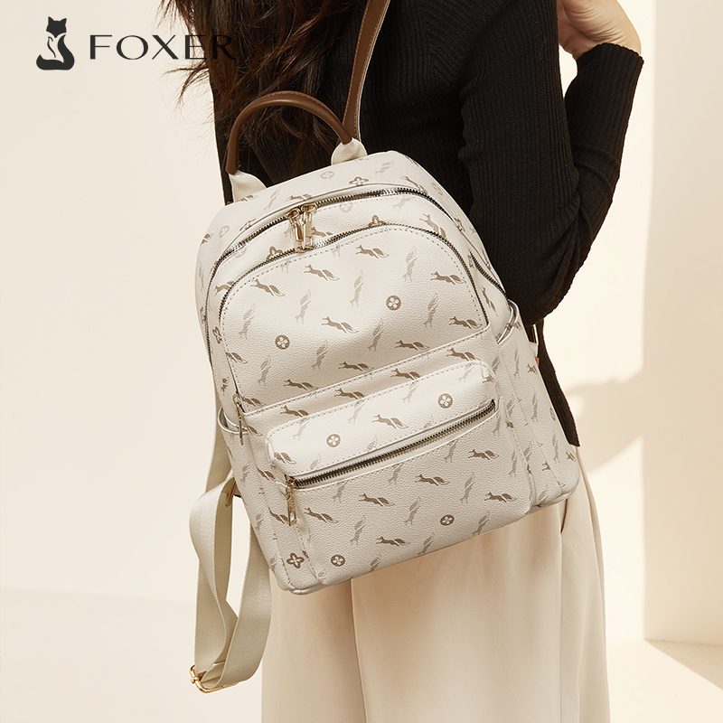 FOXER – sac à dos élégant en cuir imprimé pour femmes, sac à dos de grande capacité pour filles, sac d'école quotidien, sac à bandoulière de voyage pour dames