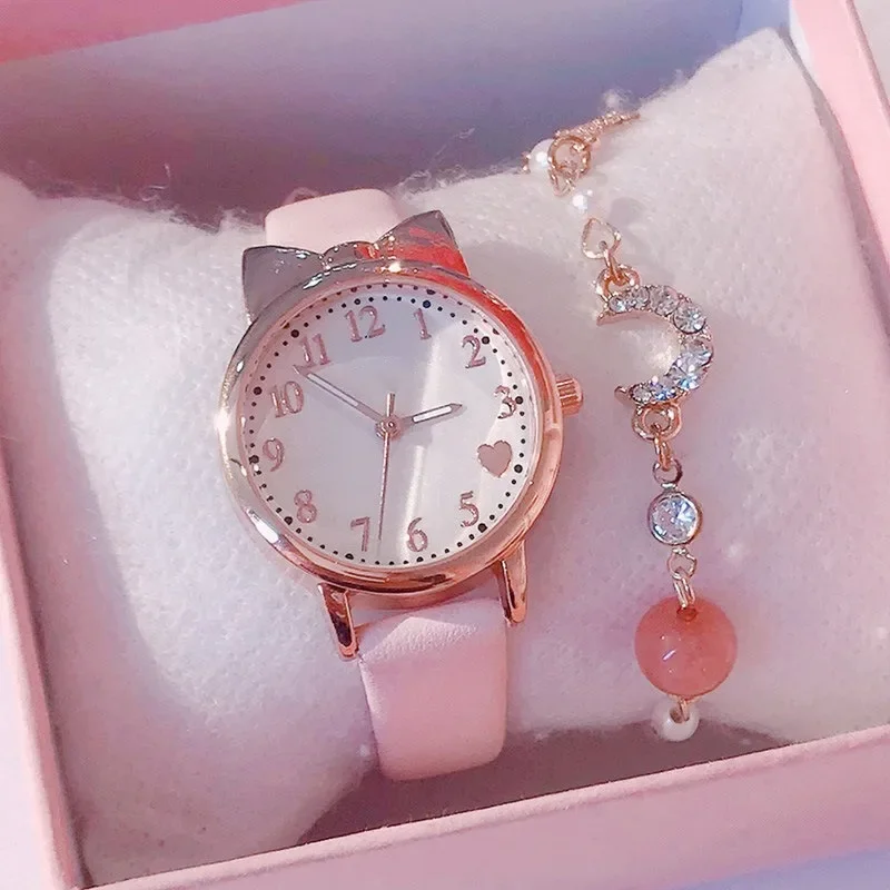 Bonito crianças relógio crianças digital dial conjunto pulseira de couro relógios quartzo grande dial meninas relógio sem caixa montre femme reloj mujer