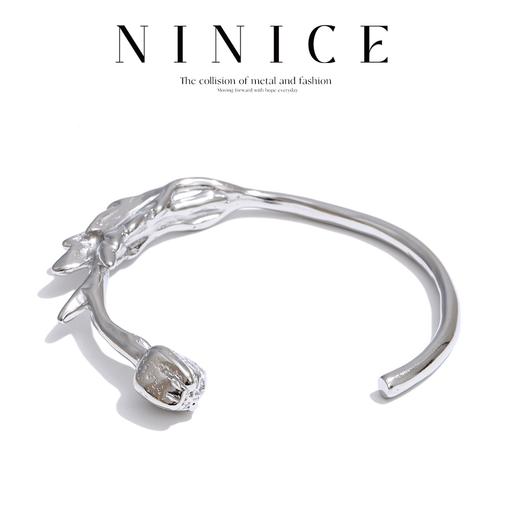 Bransoletka NiNice 62mm ze stali nierdzewnej, bransoletka typu bangle z motywem kwiatowym, wysokiej jakości metalowa tekstura, nowości, mankiet, biżuteria na nadgarstek, akcesoria.