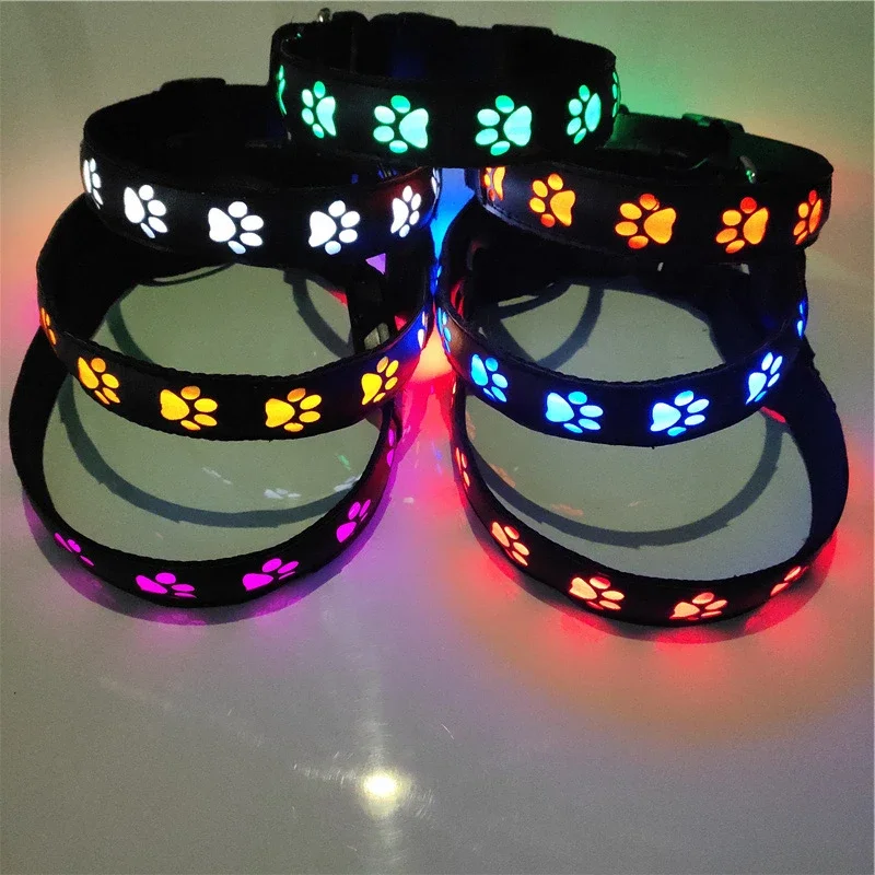 LED Dogs Luminous Collar Paw Pet Dog Walking Dog Collar Tag Anti-car Accident Anti-lost Light Warning Safety Puppy akcesoria