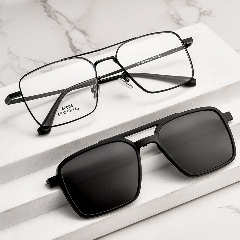 Männer Klassische Polarisierte Clip Auf Sonnenbrille Pilot Doppel Strahl Titan Legierung Gläser Rahmen Optische Retro Sonnenschirme Brillen