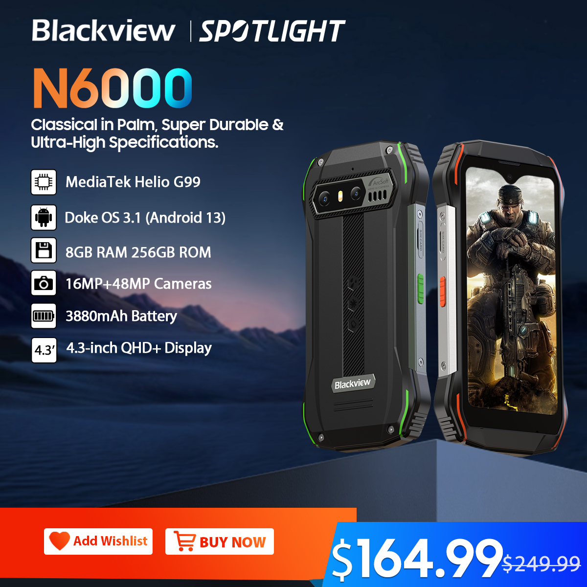 Blackview-teléfono inteligente N6000, dispositivo resistente con Android 13, G99, 16GB, 256GB, pantalla de 4,3 pulgadas, cámara de 48MP, estreno mundial