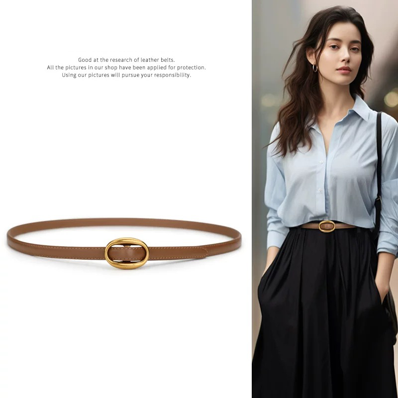 Trend damesriem met ovale gouden gesp Mode Casual Veelzijdige dunne riem Zachte lederen riem Jurk Jeans Skinny riem