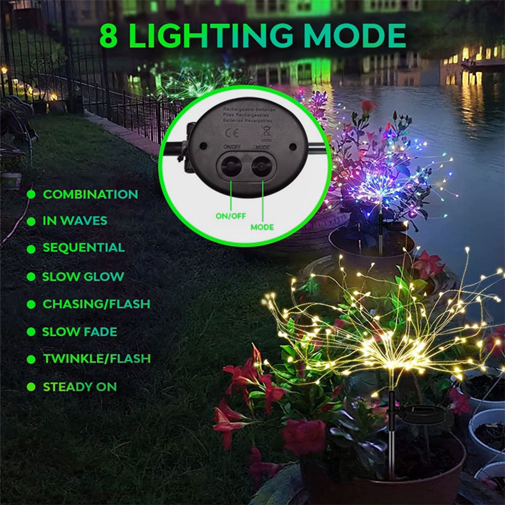 2 pçs led sparklers lâmpada de fogos de artifício solar luz de fadas à prova dwaterproof água solar starburst luzes para quintal pátio caminho gramado canteiro decoração
