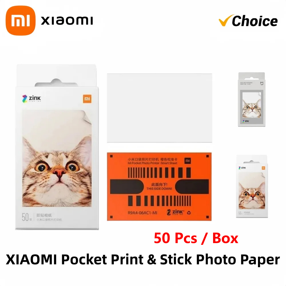 Original Xiaomi ZINK Taschendruckerpapier, selbstklebender Fotodruck, 50 Blatt, Xiaomi 3-Zoll-Mini-Taschenfotodrucker, 50 Stück