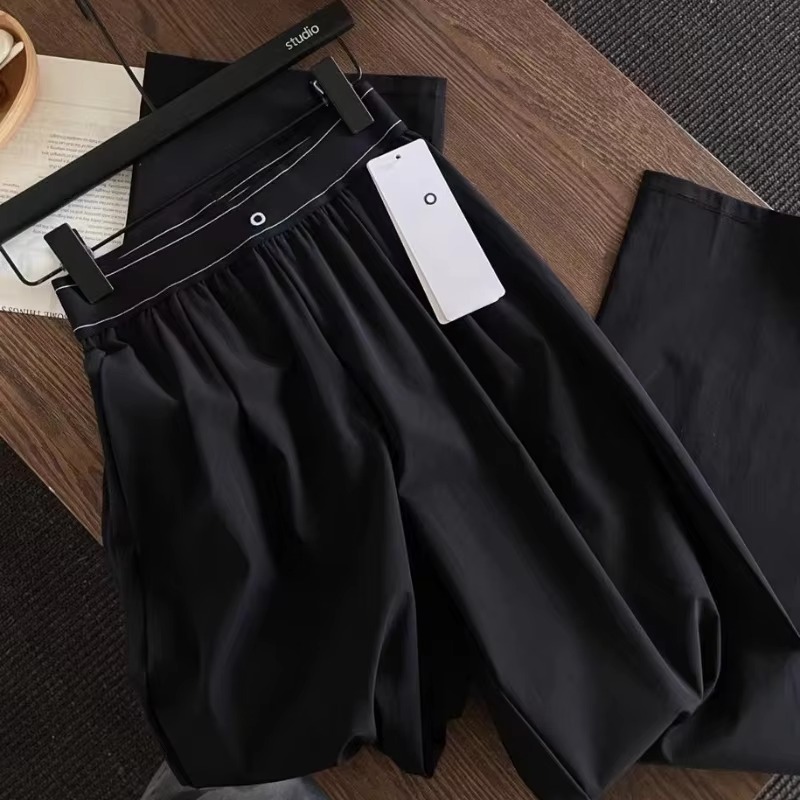 Pantaloni Sportivi Neri da Donna, Casual, ad Asciugatura Rapida, Traspiranti, a Gamba Larga, con Vita Elastica, Stile High Street