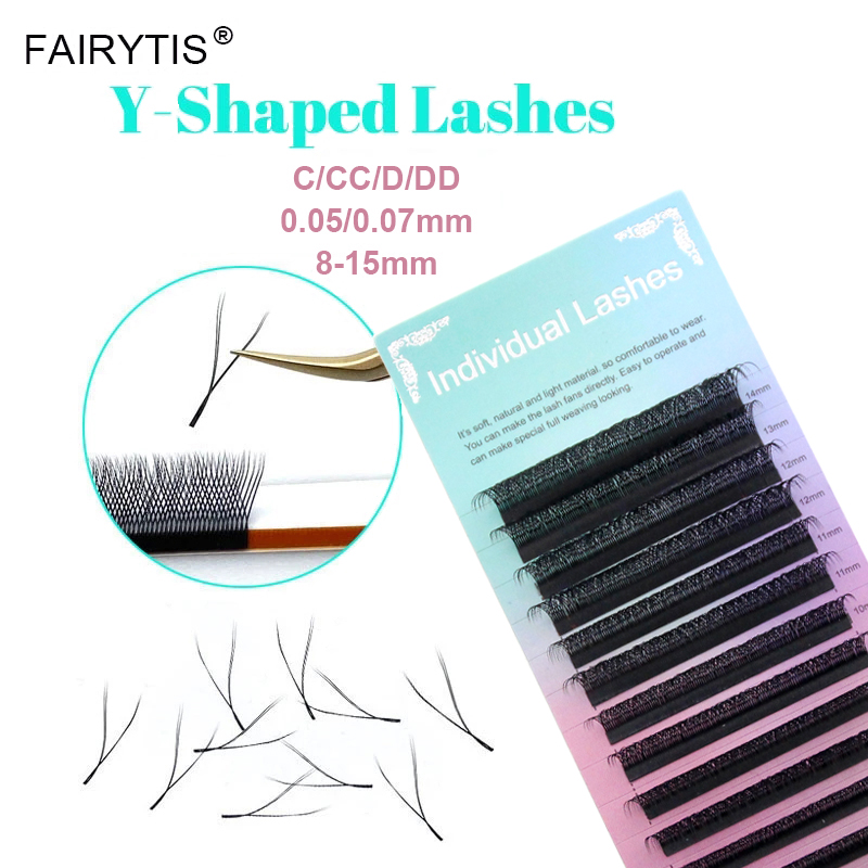 FAIRYTIS 12 Reihen YY-Form C D CC DD Curl Einzelwimpernverlängerung, handgefertigt, weiche, natürliche falsche Wimpernverlängerung, Y-Wimpern