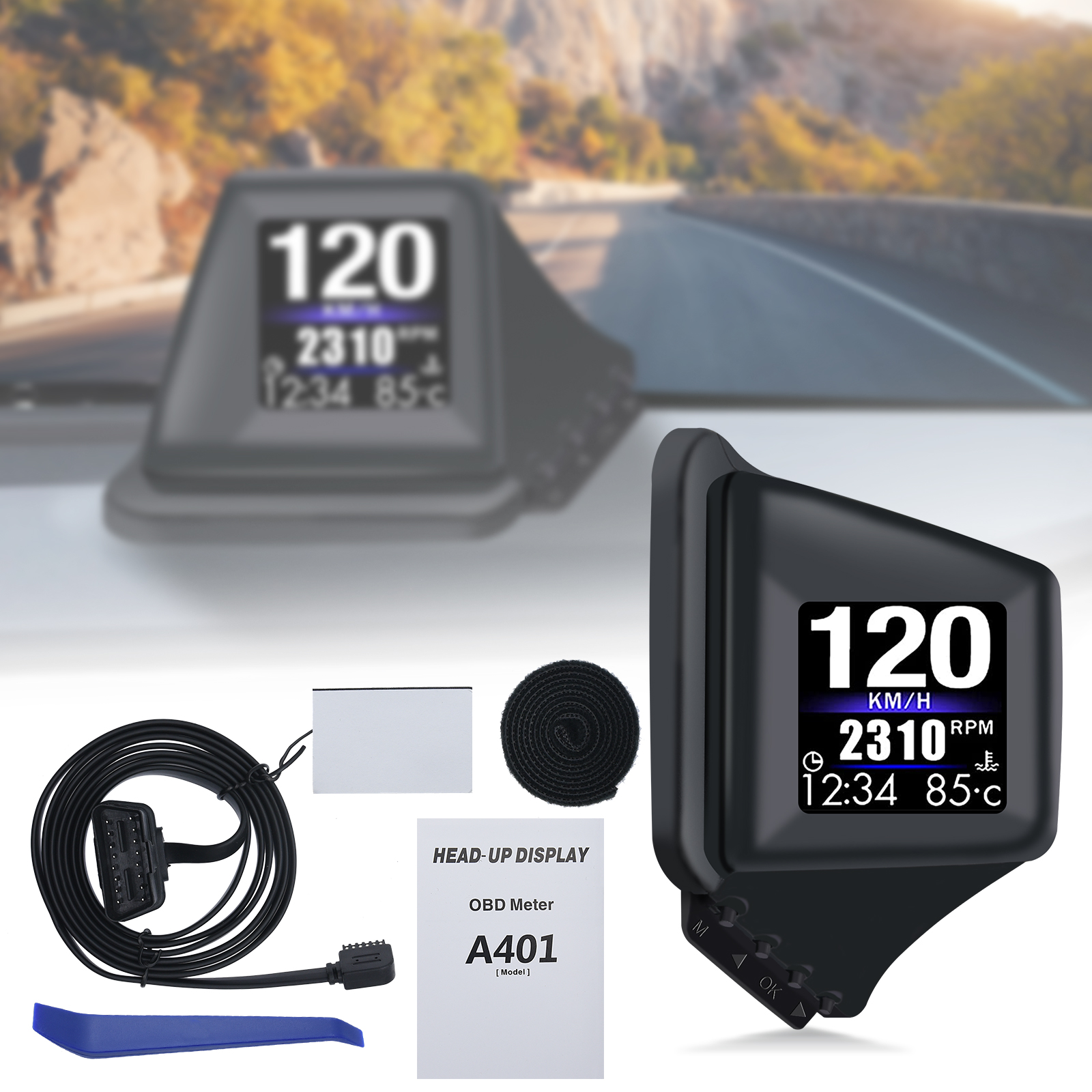 Nieuwe multifunctionele HUD Gadget OBD2 + GPS Ingebouwde computer A-stijl Trim Installeren RPM Turbo Oliedruk Watertemperatuur GPS Snelheidsmeter