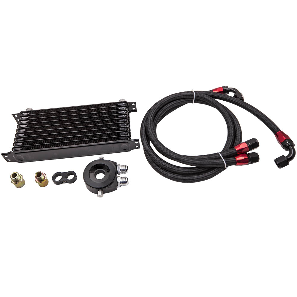 Universele 10 Rij A-10 Motor Aluminium Oliekoeler Kit + Filter Adapter Slang Einde