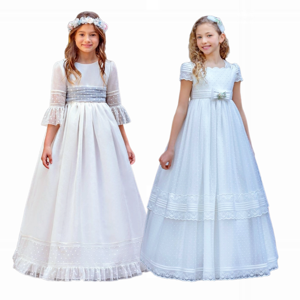 Elegante Erstkommunion-Kleider, Blumenmädchenkleid, Schleife, formelle Kleider, Tüll, Kindergeburtstag, Party, Brautkleider, Arriety of Styles