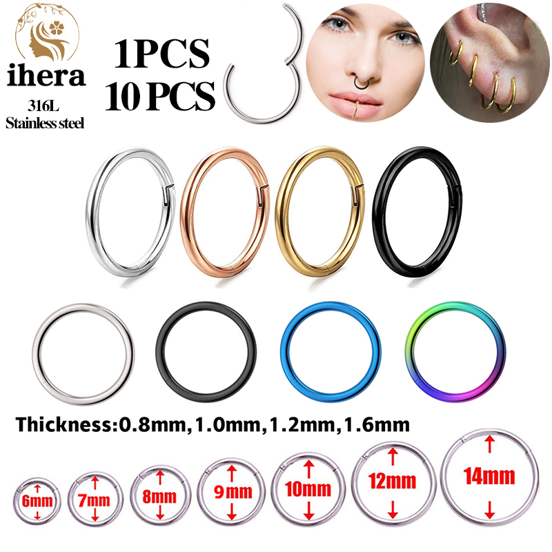 1/10 Stück Edelstahl Septum Clicker Klappbare Segment-Ringe Runde Nasenringe Ohrknorpel Helix Ohrringe Körperschmuck