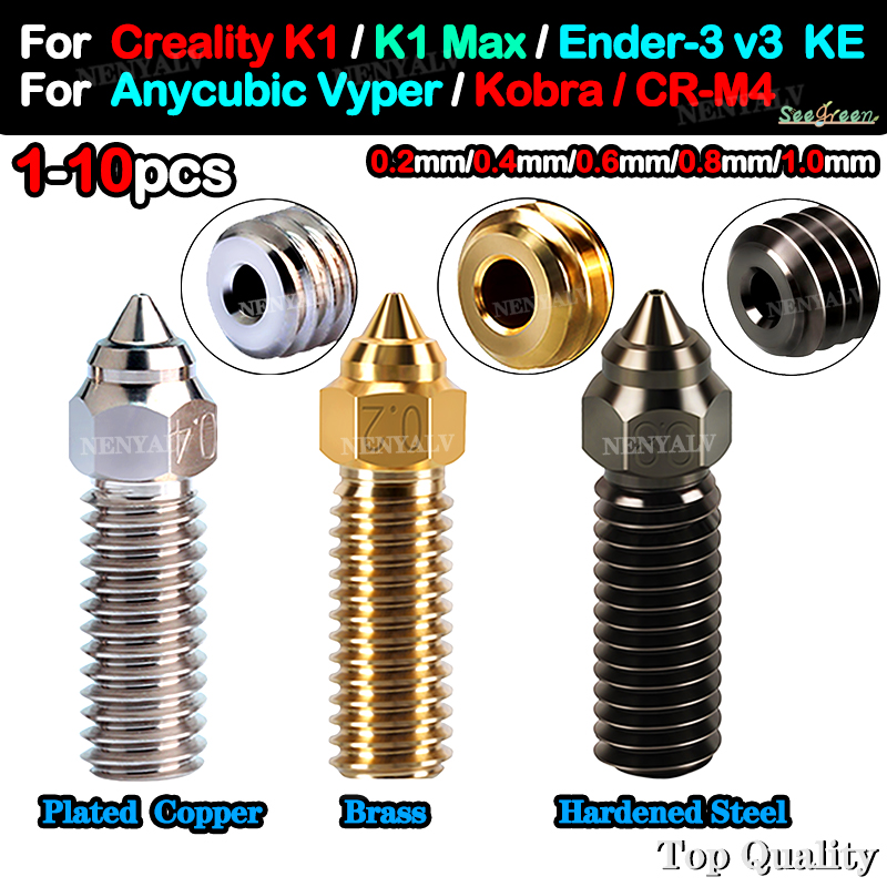 Boquillas para Creality Ender 3 V3 KE K1/K1 MAX CR-M4, boquilla de latón chapada en cobre, acero endurecido, boquillas de impresora 3D de alto flujo